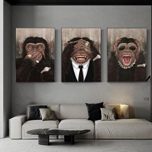 Abstract Funny Gorilla Making Faces Canvas painting Animal Graffit Art Posters and prints Wall art Picture for living room Decor