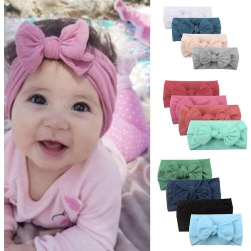 ARLONEET 4PCS Girls Baby Toddler Turban Solid elasticity Headband Hair Band Bow Accessories Headwear bow Baby HairBand W0516