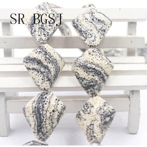 Free Shipping 28x32mm Wholesale Black Shield Shape Band Stripe Natural Stone Lava Jewelry Findings Loose Beads 15"