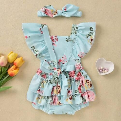 0-12M Baby Meisjes Kleding Romper Toddler Kids Baby Girls Summer Clothes Playsuits Ruffled Bodysuit+Headband детская одежда W
