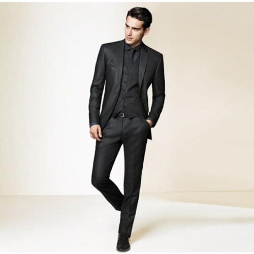 Designer Black Mens Blazers Notched Lapel Tailored Tuxedos For Male Clothing Wedding Suits With Jacket Vest And Trousers