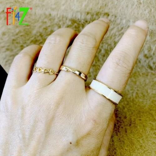 F.J4Z 2021 Trend Finger Rings Womens Fashion Twisted Band Hollow Triangle Enamel Rings 3pieces Jewelry Sets Dropship