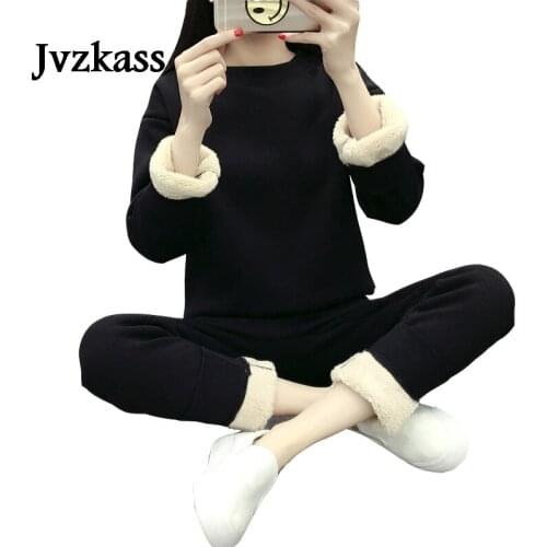 Jvzkass 2020 new autumn and winter plus lambswool velvet thickening casual sports suit womens large size warm two-piece Z236