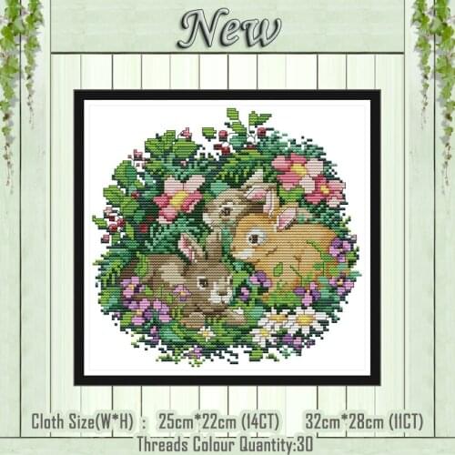 Three little rabbits cartoon diy painting counted printed on the canvas DMC 11CT 14CT kit Cross Stitch embroidery needlework Set