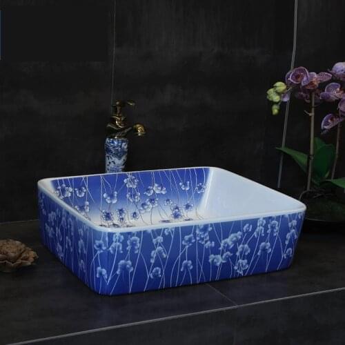 Jingdezhen ceramic sanitary ware art counter basin wash basin basin colorful lavabo sinks blue ceramic wash basin Bathroom sink