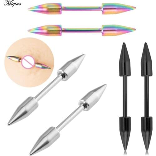 Miqiao 2pc Surgical Steel Nipple Ring Multi-purpose Ear Bone Nail Pointed Cone Sexy Unisex Nipple Nail Piercing Jewelry 14G