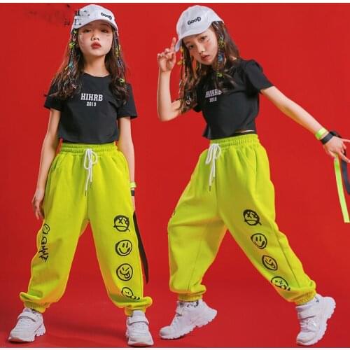 New Ballroom Hip Hop Dance Costumes For Girls Children Black Tops Loose Pants Jazz Street Dance Outfits Rave Clothes DQS6834