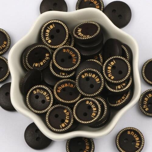 50pcs 15mm Black Color 2Hole Round Wooden Buttons For Crafts Clothing Scrapbooking Button Decoration Sewing Accessory