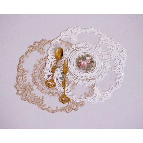 1Pcs Embroidery Craft European Style Lace Fabric Insulation Placemat Plate Mat Anti-scald Coaster Table Mats For Dining Table