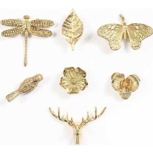 Pure Copper Dragonfly Handles Golden retro brass butterfly orchid handle wardrobe cabinet shoe drawer pulls cabinet door handle