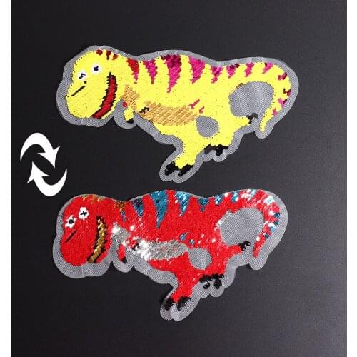 Cartoon Dinosaur Sequined Patches Jurassic Park Cartoon Style Patches For Clothing Accessories On Kid T-shirt DIY Stickers