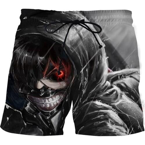 Mens 2021 Summer Beach Pants Mens 3D Printed Sports Shorts Tokyo Ghoul Anime Graphic Stretching Fashion Quick-drying Pants