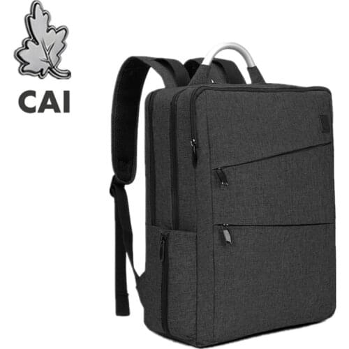 CAI Classic Upgrade Business Men Waterproof Backpack Double-Pocket Metal Hand High Quality Laptop Softback Male Fashion Style