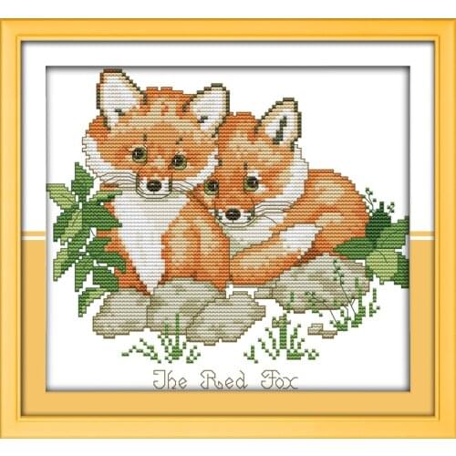 Red foxes cross stitch kit cartoon 11ct count canvas stitches embroidery DIY handmade needlework plus