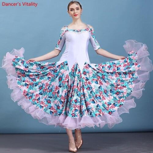 New white Ballroom Dance Dress Women Waltz Dance Competition Standard Dress Lady Dance Costumes Flamenco Modern Dance