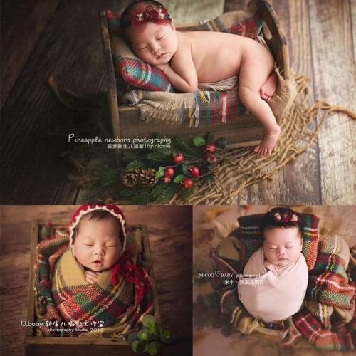 New Christmas Baby Wrap Series Plaid Small Pillow Cushion Blanket Two-piece Newborn Photography Props Photo Studio