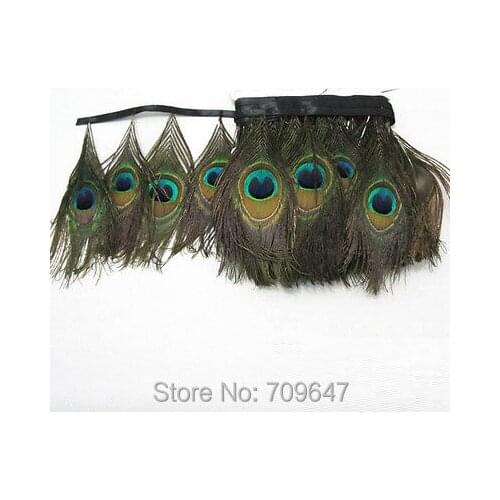 Wholesale!10Yards/Lot Natural Peacock Eyes Feather Ribbon 5-7inches/13-18cm Trims For Dress with 180-200pcs Peacock Eyes