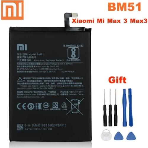 Xiao mi 100% Orginal BM51 5500mAh Battery For Xiaomi Mi Max 3 Max3 BM51 High Quality Phone Replacement Batteries +Tools