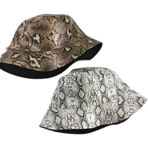 2019 Cotton Snake print Both sides Bucket Hat Fisherman Hat outdoor travel Sun Cap Hats for Men and Women 180