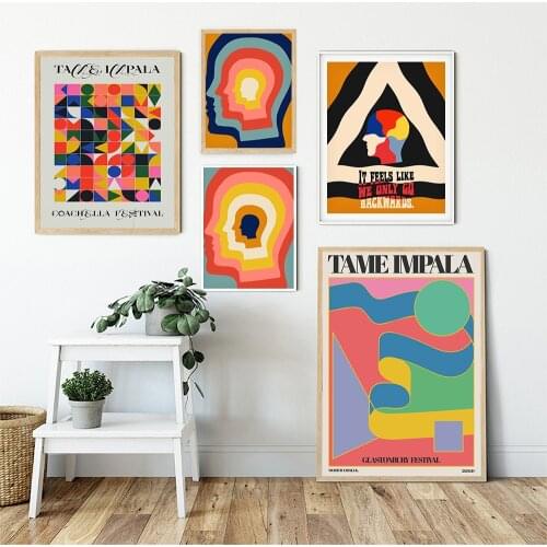 Tame Impala At Glastonbury Gig Canvas Painting Posters Retro Geometry Colorful Head Wall Art Pictures for Living Room Decor