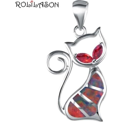 Amazing design Cat shape Orange fire Opal Silver Stamped Necklace Pendants fashion jewelry Party Anniversary gifts OP447