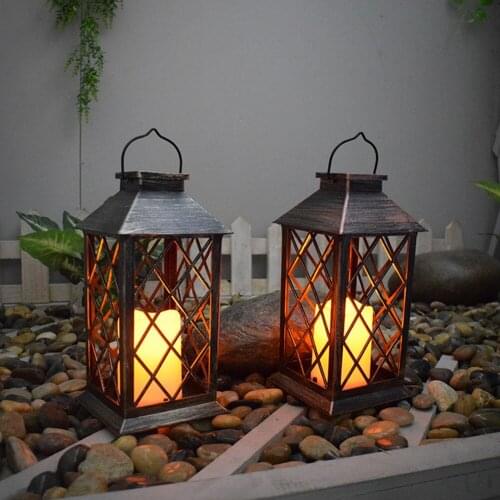 Retro lantern candle flashing light LED solar light hollow waterproof garden art light ornaments garden tree decoration gifts