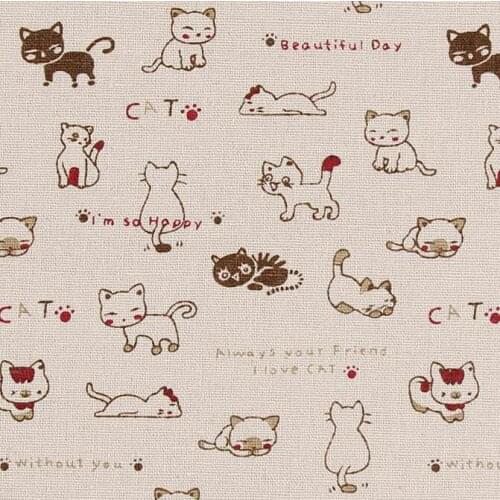 50x150cm cats beautiful day printed cotton linen Fabric Burlap for Sewing Textile Quilting Diy for pillow curtain Purse