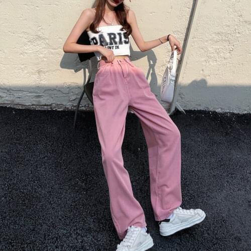 Vintage 2021 summer loose straight-leg trousers High-waisted y2k baggy wide leg jeans women streetwear pants sold fashion slim