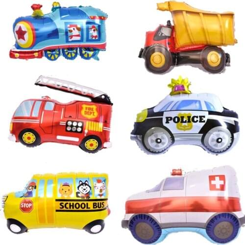 2pc Large Tank Ambulance Fire Truck Car Foil Balloons Birthday Theme Party Decorations Kids Helium School Bus Baloon Supplies