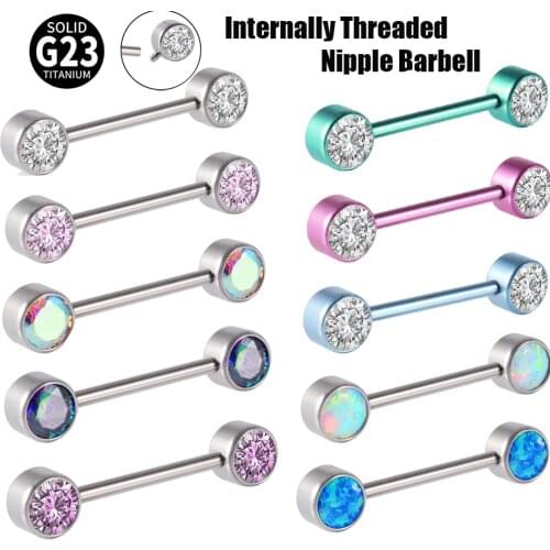 2Pcs Titanium Opal CZ Gem Nipple Ring Barbell Nipple Piercing Bar Tongue Ring Women Piercing Body Jewelry Accesories Wholesale