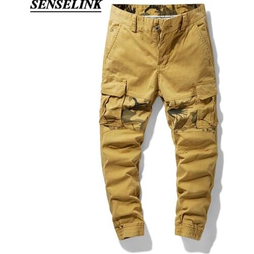2020 Spring summer Trousers Printing Button Fashion Casual Streetwear Cargo Pants Canvas Side pockets Casual Men Pants
