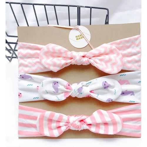 3pcs/lot Cotton Rabbit Ear Turban Bow Elastic Hairband Baby Princess Christmas Day Gifts Baby Headbands Bow Elastic Hair Bands