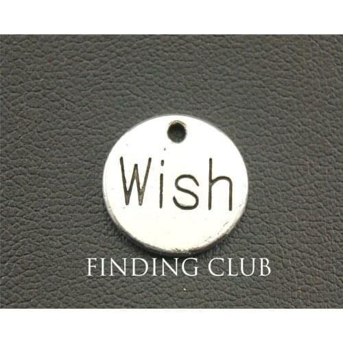 30pcs Silver Color wish Round Charm Pendant DIY Necklace Charm Bracelet Bangle 14mm A1305