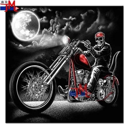 5D Diy Diamond Painting Motorcycle Skull Night Moon Scene Full Square Round Drill Diamond Embroidery Diamond Mosaic Rhinestone