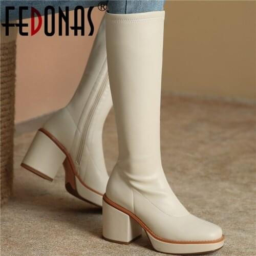 FEDONAS Platforms Stretch Boots Women Knee-High Boots 2021 Autumn Winter Concise Fashion Party Casual High Heels New Shoes Woman