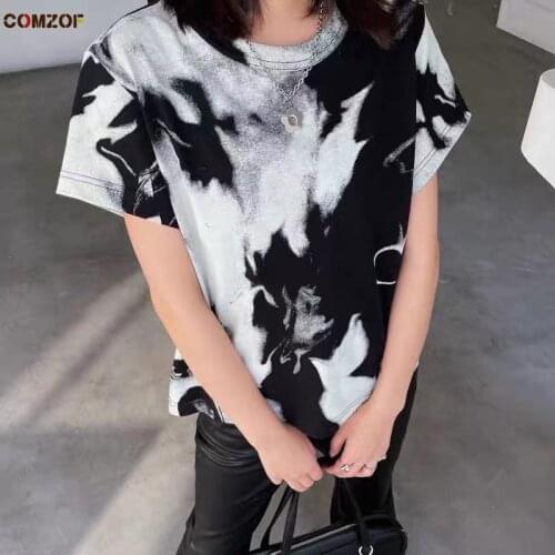 Korean Women Tie-Dye T Shirt Short Sleeve 2021 Summer Loose Vintage Harajuku Tees Fashion Newest Tops Clothing Roupas Femininas