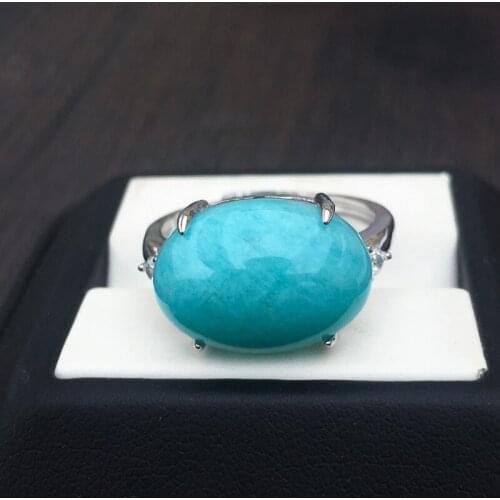 CSJ Natural Amazonite noble adjustable Ring 925 Sterling Silver Oval 13*18mm Fine Jewelry Wedding Engagement for Women mom Gift