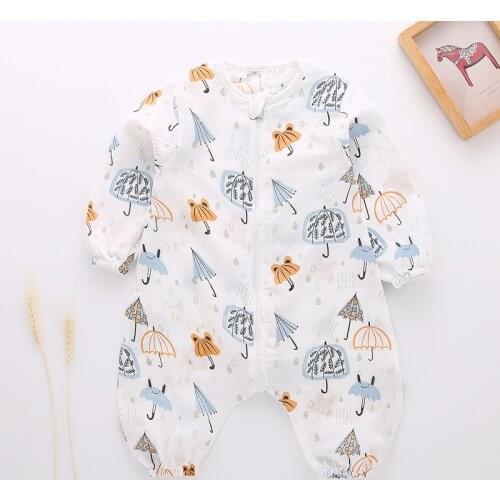 Summer Thin Short Sleeve Baby Gauze Piece Pajamas Cotton Boys Girls Cartoon Split-leg Sleep Bag Baby Air-conditioned Home Servic