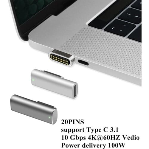 USB C magnetic adapter, 20-pin magnetic to USB C 3.1 converter adapter, support 100W PD, 10Gbp/s data, 4K video Quick Charge