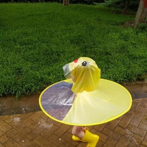 Cute Yellow Duck Baby Raincoat UFO Children Outdoor Cloak Transparent Waterproof Rain Coat Boys Girls Rainwear Poncho for Kids