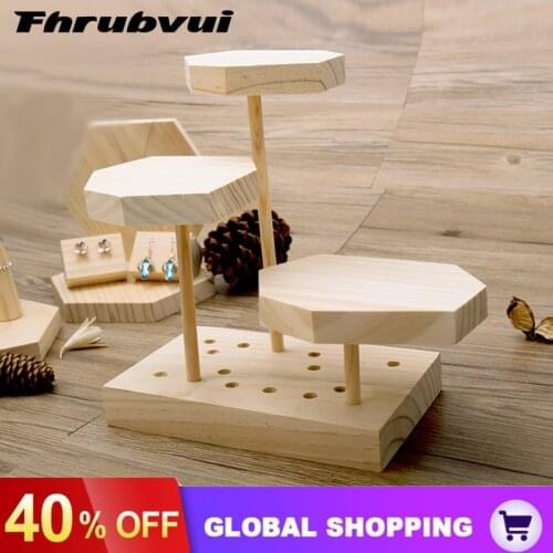 Multi-Layer Wood Ring Display Rack Earring Holder Pendant Gemstone Showcase Jewelry Display Stand Desktop