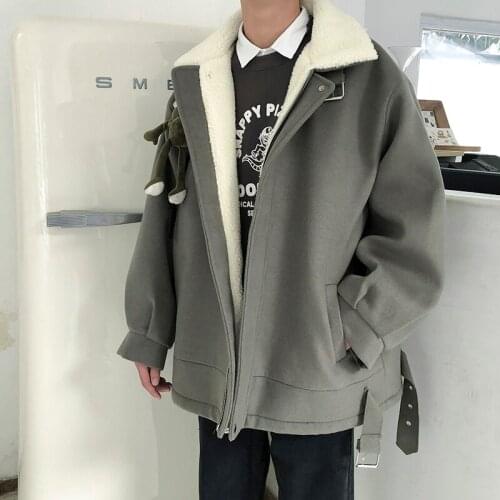 Male Black Warm Wool Trench Coat Men Korean Lambswool Coat Winter Jacket 2021 Autumn Mens Harajuku Thick Windbreaker