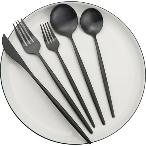 30Pcs BlacK Cutlery Set Matte Knife Fork Spoon Dinnerware Set 304 Stainless Steel Flatware Gold Western Kitchen Silverware Set