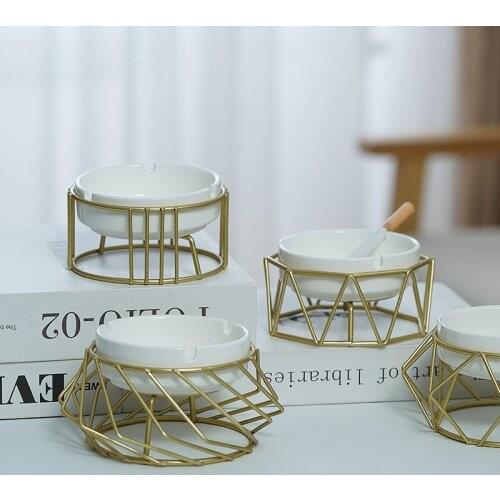 Desktop Decor for Home Office Car Decoration Accessories Nordic Style Creative Golden/Black Ceramic Ashtray Hollow Out Ash Tray