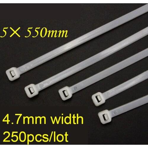 5*550mm 4.7mm width Self locking Nylon Cable Ties Plastic Zip Tie White/Black wire binding wrap straps 250pcs/lot