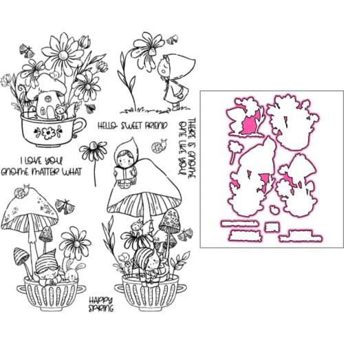 2021 New Fairy Girl Dwarf Stamps and Metal Cutting Dies Sets For Craft Making Mushroom Pattern Greeting Card Album Scrapbooking
