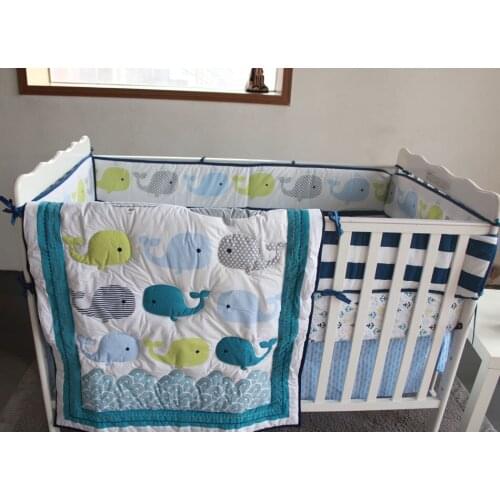 New 7pcs Appliqued Baby Cot Crib Bedding set for girl Comforter / Quilt Fitted Sheet Bumpers Skirt