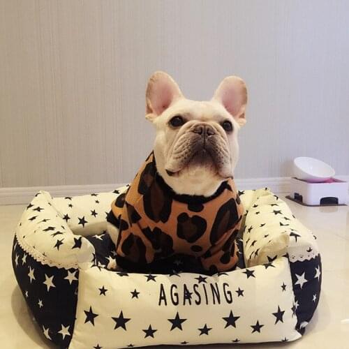 Pet clothes knitted sweaters leopard print color plus velvet autumn and winter sweaters thick super soft small dog clothes