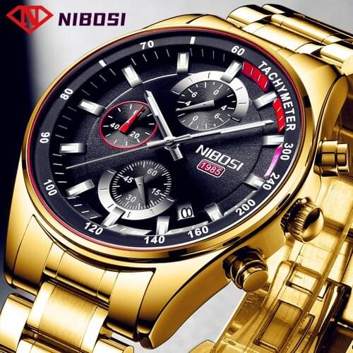 NIBOSI 2021 New Fashion Mens Watches with Stainless Steel Luxury Wristwatch Sports Chronograph Quartz Watch Les hommes regardent
