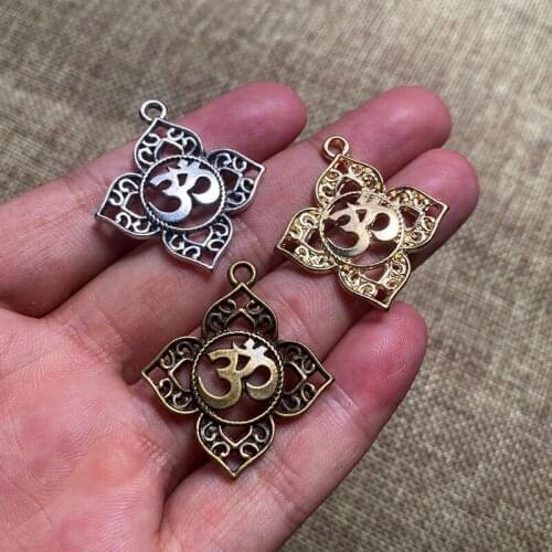 18pcs 34x30mm Filigree OHM OM AUM Buddha Lotus Charms Mixing Tone Making Jewelry